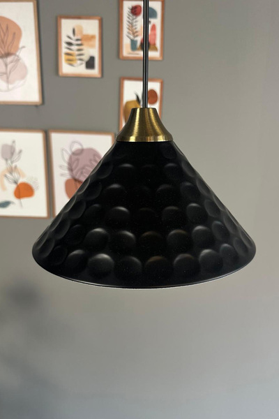 Bamyum Rumy Siyah Tekli Avize Eskitme Piramit Başlık Sarkıt Ofis Showroom Salon Mutfak Avizeleri