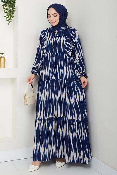 InStyle Casual Brush Pattern Viscose Dress Navy Blue