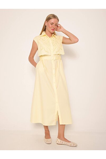 Coral Chest Lace Detailed Shirt Dress Yellow
