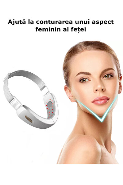 Influential Tech Dispozitiv de slăbire facială V-Model, EMS, infraroșu, încălzire, 10 niveluri, telecomandă, 750mAh, alb