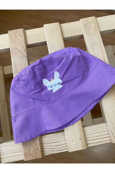 haki dükkan Purple Color Rabbit Printed Summer Buclet Girl's Hat (Compatible for 1-3 Years)