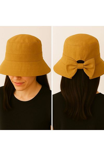 SFCOLLECTION Women's Summer Hat Ribbon Detailed Adjustable Wide Trench Visor Sunshade Sunscreen Hat