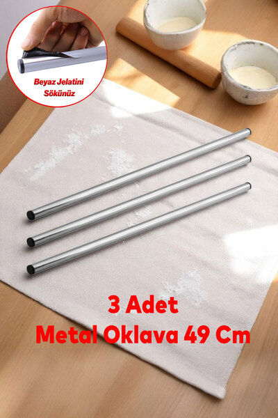 NZB Yuvarlak Silindir Alüminyum Metal Oklava 49 cm Mutfak Börek Hamur Un Yufk...