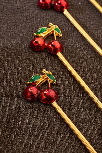 MODA OZY 6 Pieces Cherry Spoons Cherry Tea Coffee Spoons Cocktail Stirrer Dessert Spoons