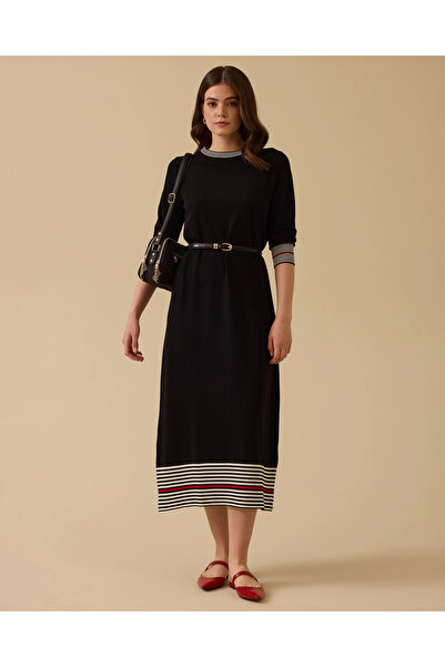 SCL Renkli Şerit Detaylı Triko Elbise