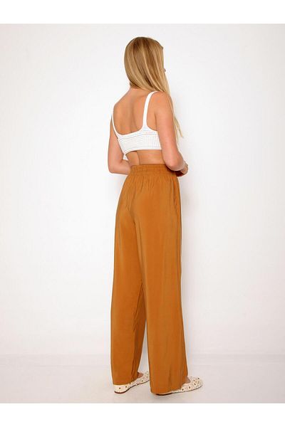 Coral Elastic Waist Lace-Up Wide Leg Trousers Brown