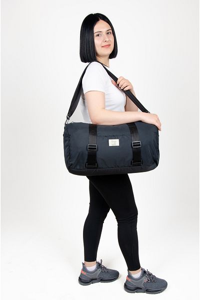 KAFF Black Shoulder Strap Waterproof Fabric Unisex Travel Gym Fitness Sports Bag -1010