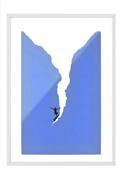 Postifull White Framed Poster Painting, Brave Surfer, Illustration, Blue Color Poster, 2025 Summer Selection, No:109