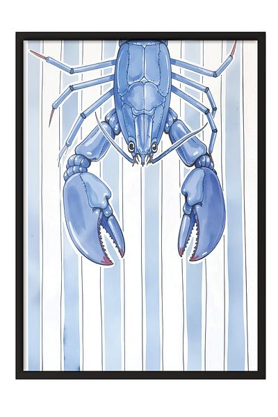 Postifull Black Framed Poster Painting, Blue Lobster, Illustration, Blue Color Poster, 2025 Summer Selection, No:109