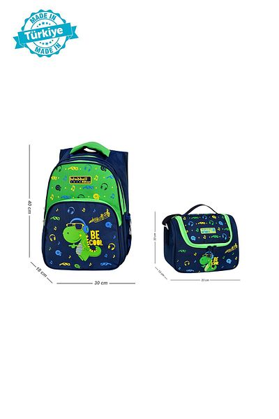 Waddell Rucsac pentru școala primară cu model de dinozaur și cutie termică pentru prânz cu model de dinozaur