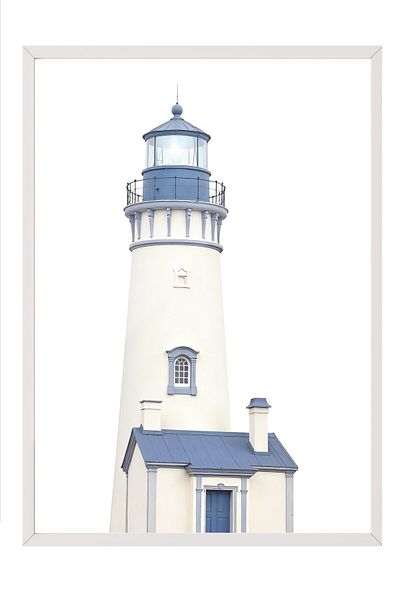 Postifull White Framed Poster Painting, Blue Lighthouse, Photo, White Color Poster, 2025 Summer Selection, No:1