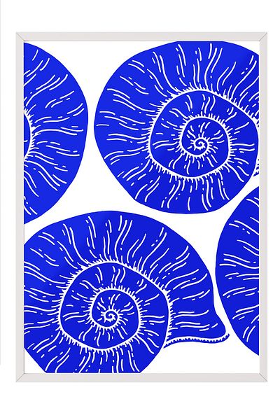 Postifull White Framed Painting, Shell, Illustration, Blue, White Color Poster, 2025 Summer Selection, No:109842