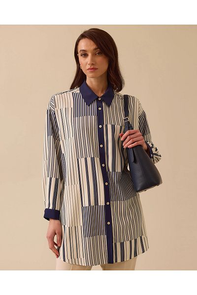 SCL Asymmetrical Striped Relaxed Cut Tunic