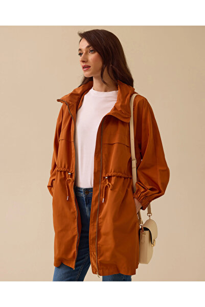 SCL Gizli Kapüşonlu Fermuarlı Trençkot