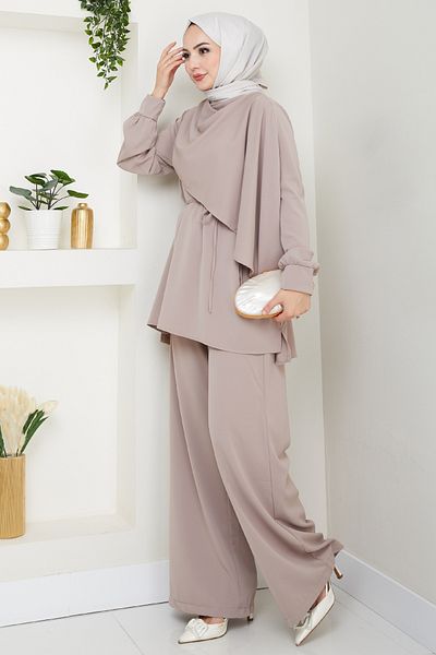 InStyle Shawl Collar Beige Double Set