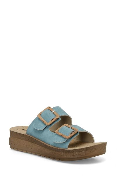 Polaris Blue Double Striped Comfortable Sole Wedge Heel Women's Slippers