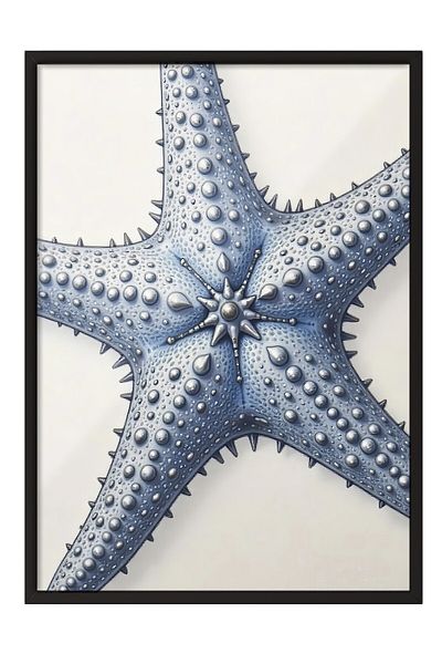 Postifull Black Framed Poster, Starfish, Illustration, Blue Color Poster, Summer Selection 2025, No:109667