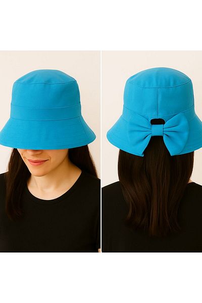 SFCOLLECTION Women's Summer Hat Ribbon Detailed Adjustable Wide Trench Visor Sunshade Sunscreen Hat