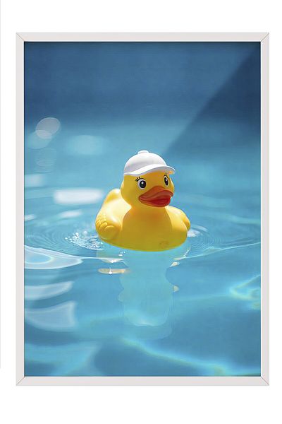 Postifull White Framed Poster, Yellow Duck, Photo, Yellow Color Poster, 2025 Summer Selection, No:109615