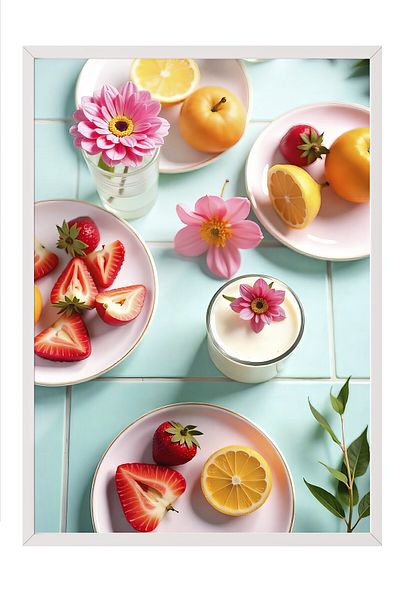 Postifull White Framed Poster, Delicious Fruits, Photo, Maximalist, Red Color Poster, 2025 Summer Flake