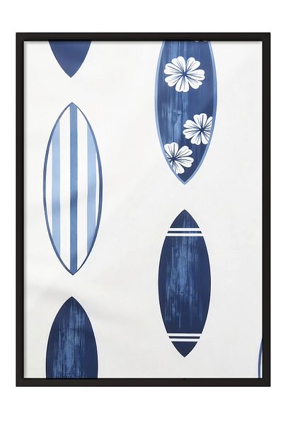 Postifull Black Framed Poster, Surfboard, Illustration, Blue Color Poster, 2025 Summer Selection, No:109596