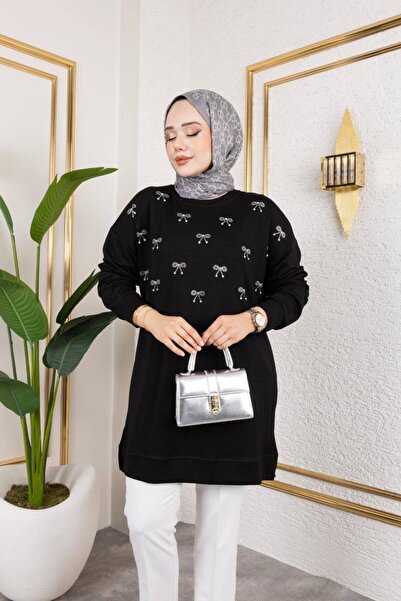 Yağmur Kurdele Desenli Taş İşlemeli Kadın Tunik