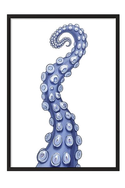 Postifull Black Framed Poster Painting, Blue Octopus Uzvu, Illustration, Blue Color Poster, 2025 Summer Selection, N