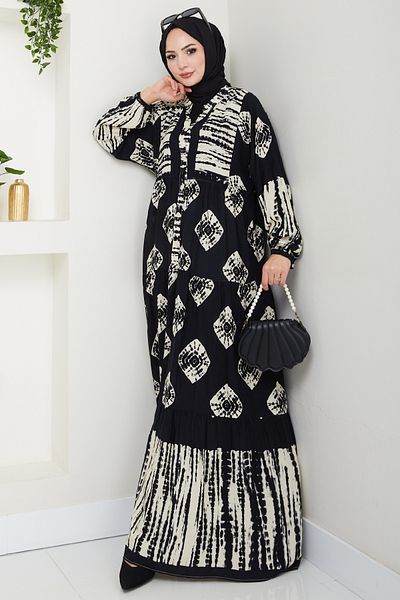 InStyle Striped Punto Pattern Viscose Dress Black