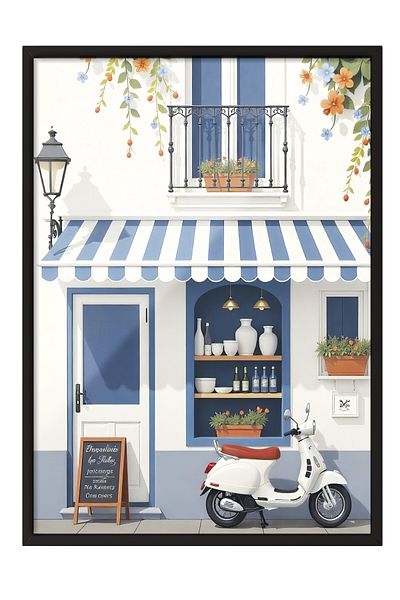 Postifull Black Framed Poster Painting, Intimate Cafe, Illustration, White Color Poster, 2025 Summer Selection, No:109