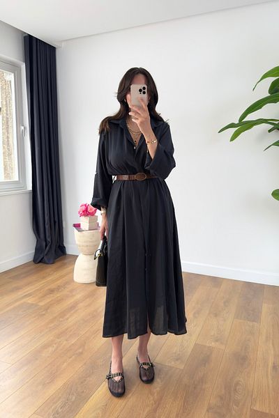 BİRCANÇİL Benis Black Premium Belted Dress