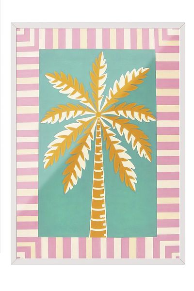 Postifull White Framed Poster Painting, Yellow Palm Tree, Illustration Maximalist, Yellow Color Poster, 2025 Ya