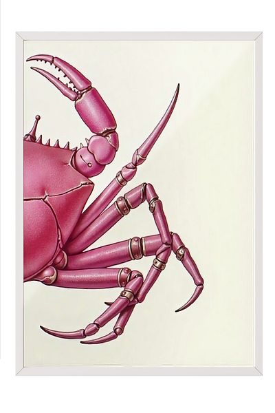 Postifull White Framed Poster, Pink Crab, Illustration, Pink Color Poster, 2025 Summer Selection, No:109598