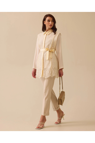 SCL Dantel Detaylı Kuşaklı Gömlek