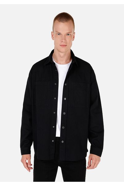 Colin's Comfort Fit Shirt Neck Plain Men's Black Long Sleeve Shirt