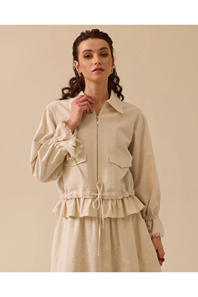 SCL Keten Görünümlü Fırfır Detaylı Ceket