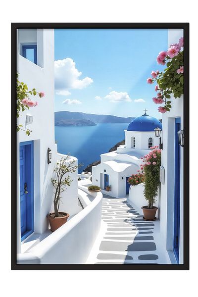 Postifull Black Framed Poster, Landscape, Photo, Blue Color Poster, 2025 Summer Selection, No:109567