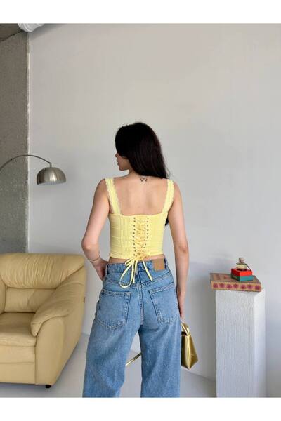 LOCH BUTİK Жіночий бюстгальтер з мереживною спинкою та бретельками, жовтий