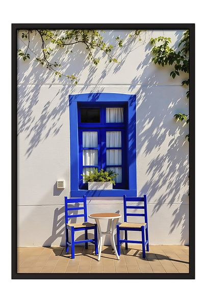 Postifull Black Framed Poster, Blue Window, Photo, Blue Color Poster, 2025 Summer Selection, No:109528