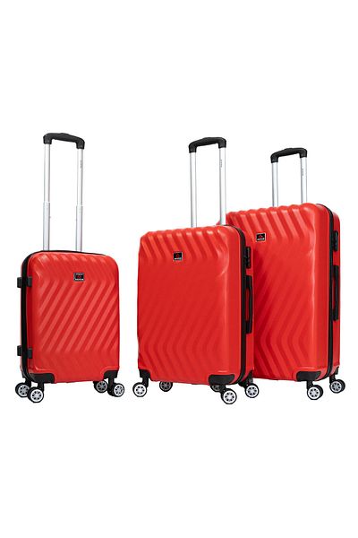 aventor Av104 Trolley Set, 1 Cabin Luggage And 2 Checked Luggage, 100% Abs, 4 Double Wheels, Red
