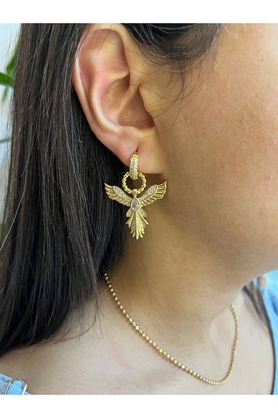 PONÇİK ACCESSORİES Steel Zircon Stone Gold Phoenix Earrings