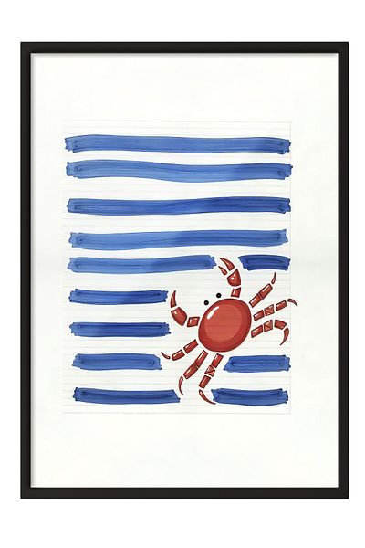 Postifull Black Framed Poster, Crab, Illustration, Blue Color Poster, Summer Selection 2025, No:109618