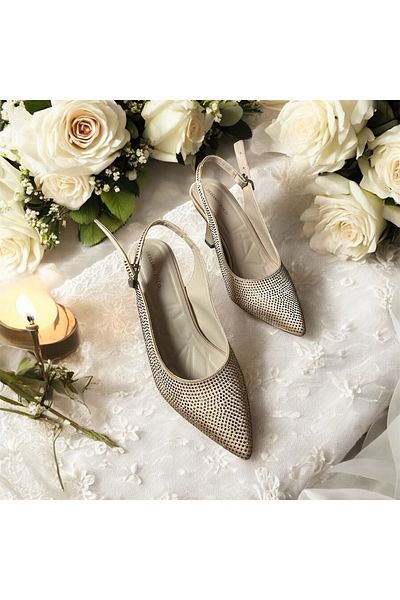Lion Back Open Stone Evening Shoes