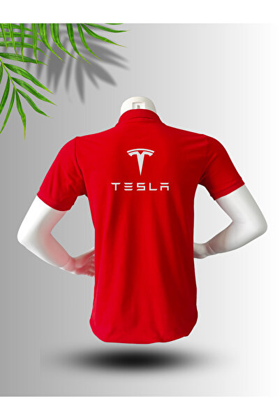 FROOY Tesla Logo Printed Polo Neck Cotton T-Shirt