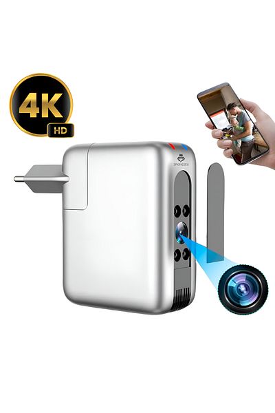 Spionescu USB charger with hidden camera 4K, B22, WIFI 2.4GHz, night vision, motion detection, 166° angle