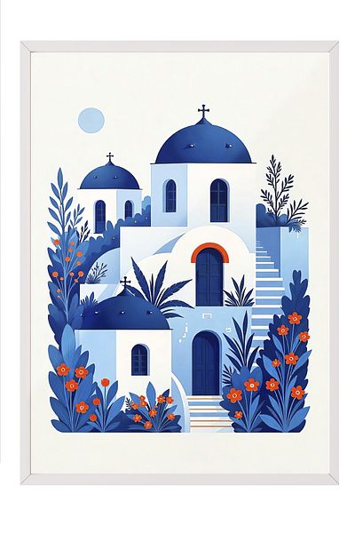 Postifull White Framed Poster, Pulcherrimi, Illustration, Blue Color Poster, Summer Selection 2025, No:109558