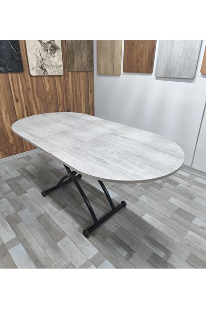 SEHPAM AKILLI Ortadan Açılır Akıllı Yemek Masası Oval Mdf Tabla Alt Mekanizma Metal Siyah Renk