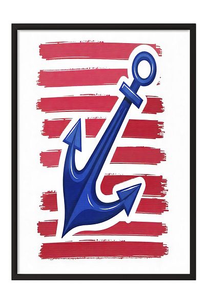 Postifull Black Framed Poster, Sea Anchor, Illustration, Blue Color Poster, 2025 Summer Selection, No:109571