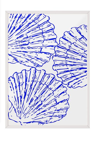 Postifull White Framed Painting, Shells, Illustration, Blue, White Color Poster, 2025 Summer Selection, No:109835