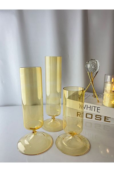 Moon Dizayn 3-Piece Design Blown Glass Vase Floating Candle Candlestick Set (10 Diameter 15-20-25cm Height)