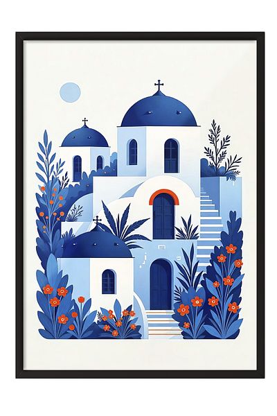 Postifull Black Framed Poster, Pulcherrimi, Illustration, Blue Color Poster, 2025 Summer Selection, No:109558